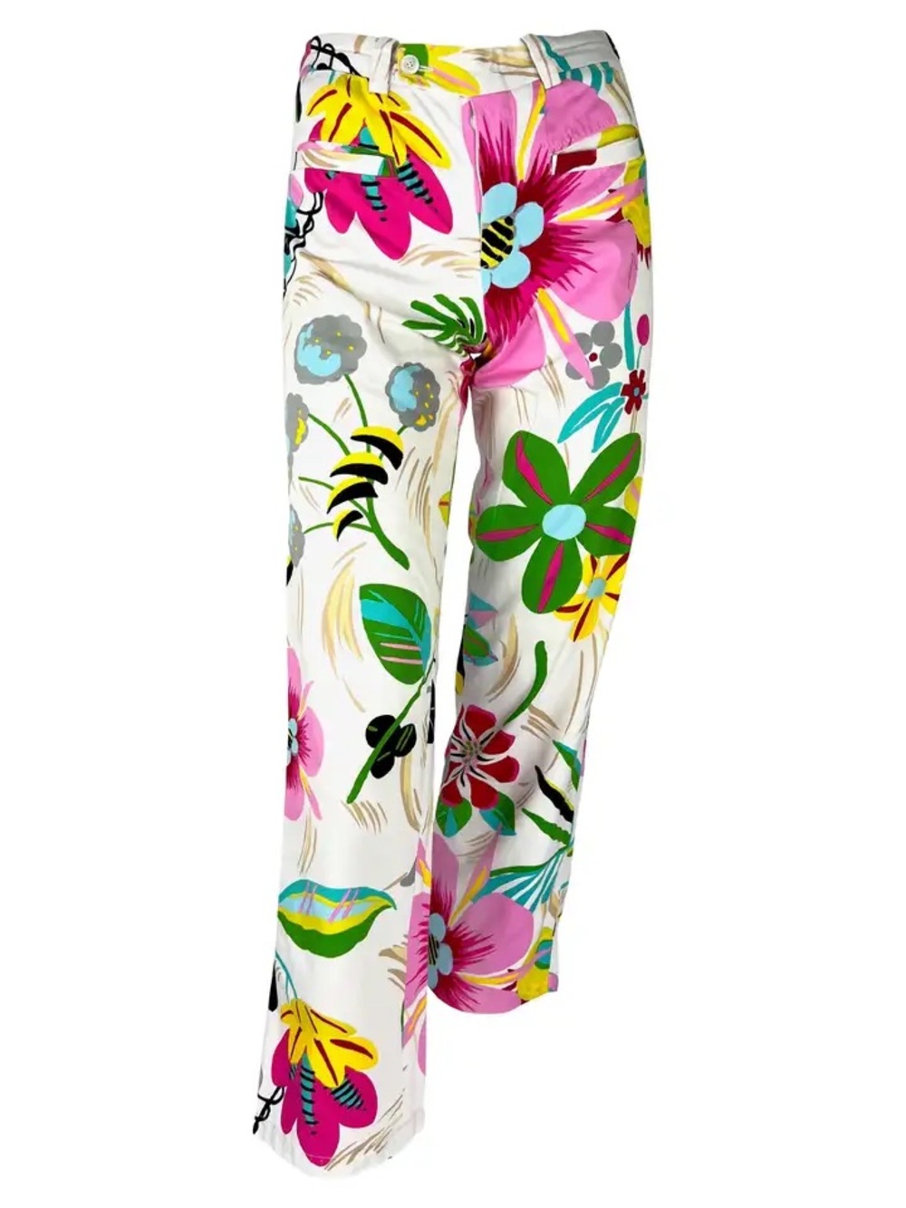 1999 Gucci by Tom Ford Runway Ad Acid Flower White Print Cotton Pants  Size 40